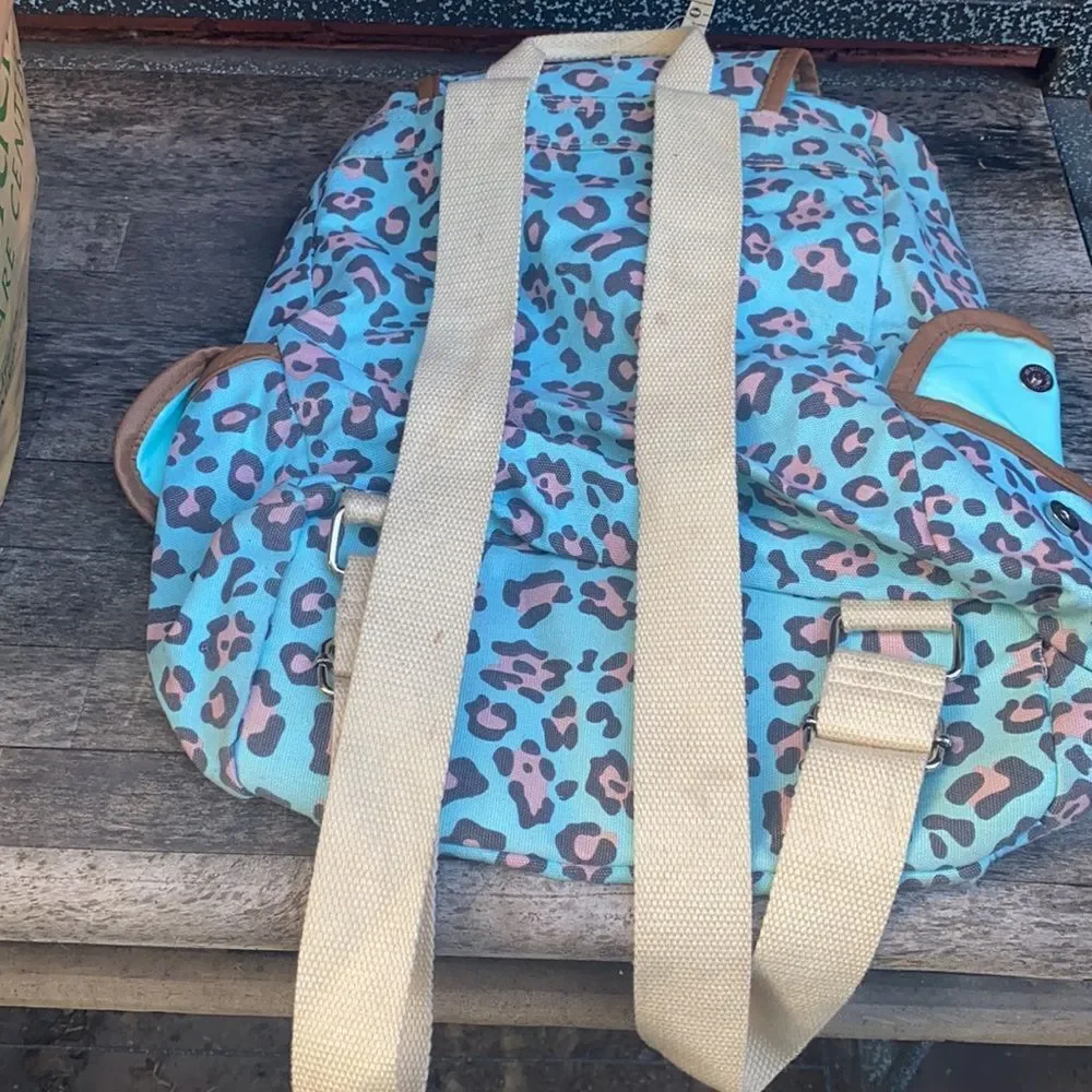 Teal leopard print back pack